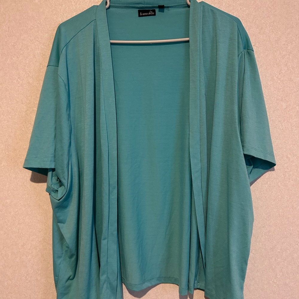 Women’s Plus Size Teal Green Cardigan, Te Amo Kiss, Size 5XL